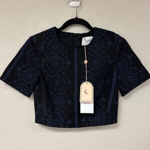 NWT The Wolf Gang Embroidered Short Sleeve Crop Top Black Size